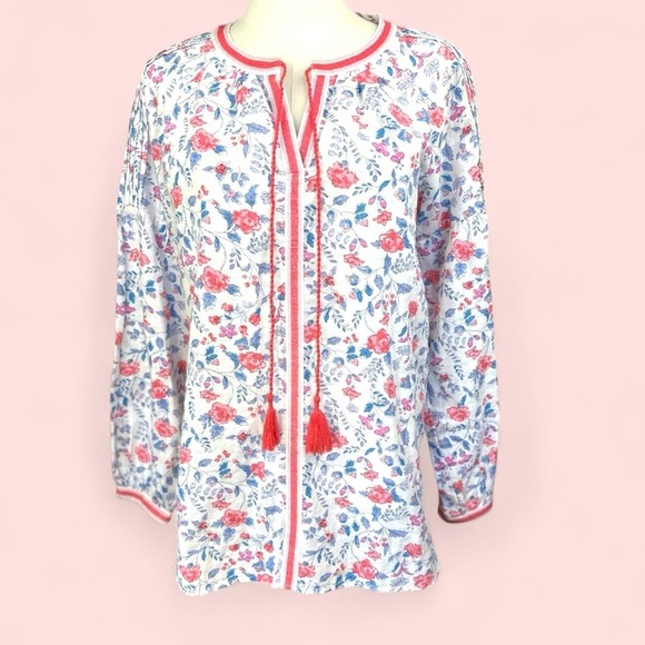 Joules NWOT Size US 4 the Yolanda cotton Linen Floral Tunic with Tassels - Picture 3 of 13